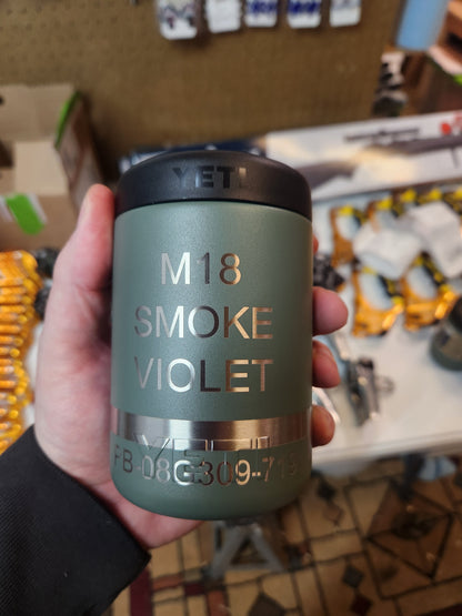 M18 Smoke Grenade Can Cooler, 12oz Engraved Grenade Yeti Rambler Colster Can Insulator