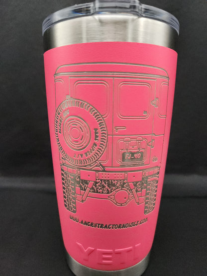 Toyota FJ40 Front/Back 20oz Yeti Rambler Tumbler, Laser Engraved Insulated Yeti Rambler Tumlbler