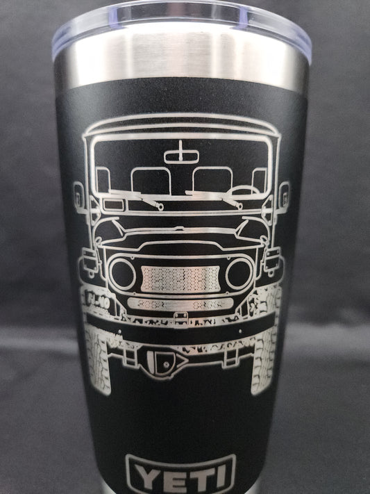 Toyota FJ40 Front/Back 20oz Yeti Rambler Tumbler, Laser Engraved Insulated Yeti Rambler Tumlbler