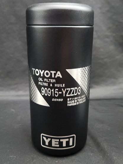 Toyota Oil Filter 90915-YZZD3, 12oz Yeti Slim Skinny Can Cooler, Laser Engraved, Yeti Rambler Colster, Can Insulator