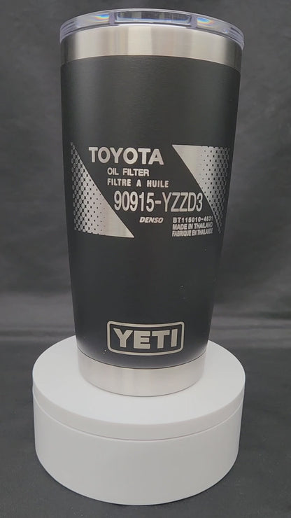 Toyota Oil Filter 90915-YZZD3 20oz Yeti Rambler Tumbler, Laser Engraved Insulated Yeti Rambler Tumlbler